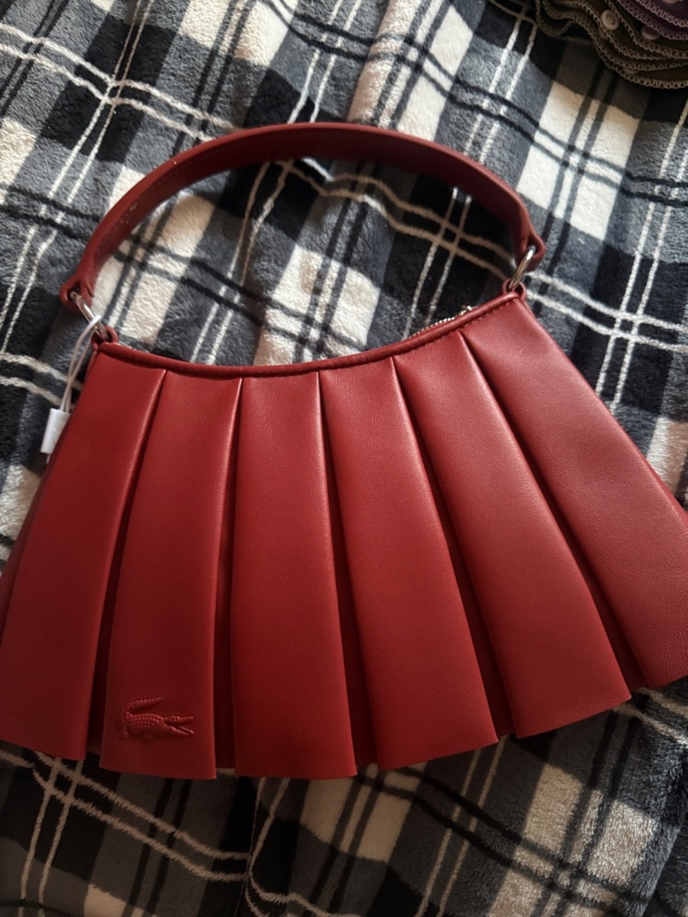 Lacoste Burgundy Pleated Shoulder Bag